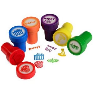 lot 3049 image: 8 Packs of Assorted Color and Design Happy Birthday Theme Mini Stampers - 6 Stampers per Pack