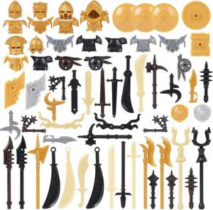 lot 3101 image: 64Pcs Medieval Knight Weapon Package Accessories Set. Includes Armor. Helmet. Shield. Amulet. Suitable for Mini Figures. (Medieval Weapons)