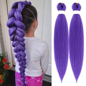 lot 3131 image: Long Purple Hair Extensions for Braids Pre Stretched Purple Braiding Hair Colored Yaki Synthetic Crochet Hair Halloween Cosplay 48 Inch 2 Packs