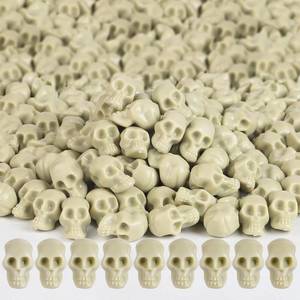 lot 3143 image: 150 Mini Plastic Skull Heads, Halloween Miniature Figurines Skulls Heads Ornaments for DIY Crafts, Home Prank Props, Bar Home Table Decoration, Party Favors, Beige
