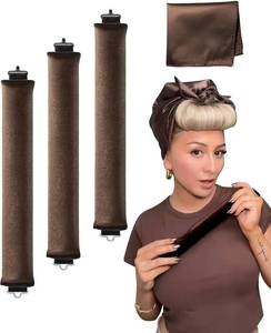 lot 3164 image: Heatless Hair Curler Overnight Curls Blowout Rods Headband No Heat Curlers to Sleep in Large Rods Hair Rollers Blowout Look for Short Hair Styling Tools Silk Hair Wrap Curling Set Brown