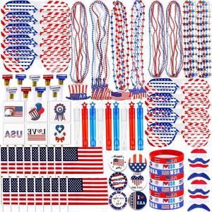 lot 6007 image: 150 Pcs 4th of July Patriotic Accessories for Kids, Fourth of July Party Favor Supplies, Independence Day Memorial Day Decor Dressing-up Accessories, Classroom Prizes for Students