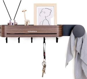 lot 6009 image: Coat Rack Wall Mount-22.5 Wall-Mounted Organizer with Shelf & Key Holder & Pet Leash Storage  Family-Safe Design for EntrywayHallwayMudroomWalnut,Black6 Hooks