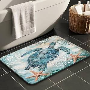 lot 6035 image: Sea Turtle Bathroom Mat Quick-Drying Non-Slip Rubber Bath Mats Super Absorbent Nautical Starfish Bath Mat Instant Dry Bathroom Rug in Front of The Kitchen Sink, Shower Room, Bathtub,30x20