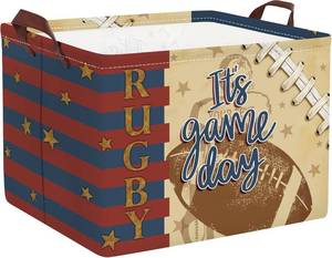 lot 6044 image: HUUMONSS Sports Balls Laundry Hamper Collapsible Clothes Storage Basket Large Laundry Basket for Parent BathroomBedroom, Rugby, 36L