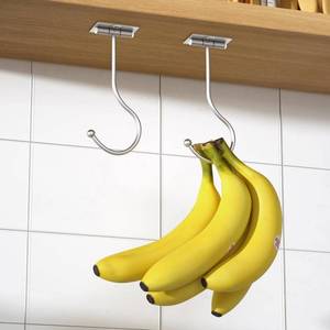 lot 6047 image: Lot Of 2 Josmimic Modern Banana Hanger Hook Under Cabinet Adhesive Banana Holder, Foldable with Magnets When Not in Use, Under Counter Banana Hook, Stainless, Hold 13 LB, Silver, 2 Pack