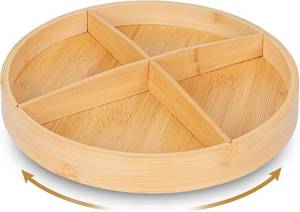 lot 6072 image: 12 Bamboo Wood Lazy Susan Organizer, Turntable Organizer for Spices, Cabinet, Pantry, Kitchen, Bathroom, Natural Bamboo Color, Smooth Rotating Tray with Removable Dividers and Anti-Fallen Edge
