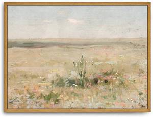 lot 6076 image: Roslynity Framed Canvas Wall Art Vintage Print Oil Paintings Meadow Landscape Summer Country Soft Green Pastel Retro Aesthetic Artwork for Home Living Room Bathroom Nursery Wall Decor (12x16)