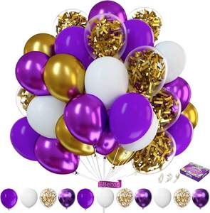 lot 6083 image: 73-Pack 12 Inch Purple and Gold Balloons - Dark Purple, Metallic Gold & White Confetti Balloons for Graduation Decorations, Birthday Party Supplies, Anniversary Celebration