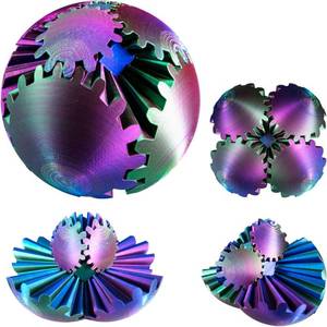 lot 6086 image: Gear Ball 3D Printed Gear Sphere Stress Ball Steam Punk Whirling Wonder Fidget Desk Toy Stress & Anxiety Relief(Red Green Blue 10cm 4.11 Inches)