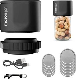 lot 6087 image: Mason Jar Electric Vacuum Sealer Kit - Jar Sealer with 10 Lids, Charger, and Lid Opener Included
