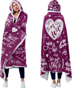 lot 6092 image: Vprintes Gifts for Her - Sherpa Fleece Wearable Blanket Hoodie -Gifts for Wife from Husband
