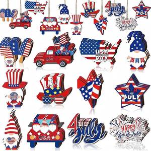 lot 6097 image: BELSITA 36Pcs 4th of July Ornaments for Tree Patriotic Wood Hanging Decorations for Independence Day Decor USA Flag Star Atlas Hat Hanging Wooden Ornaments for Fourth July Holiday Party Favors