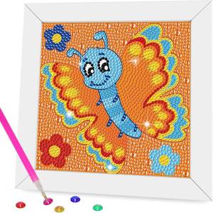 lot 6111 image: Miairivy Diamond Painting Kits for Kids, DIY 5D Cute Cartoon Diamond Art with Frame, Extremely Creative Crafts, Gifts, Birthday Gifts and Room Decor for Girls and Boys Ages 4-12 (Butterfly-4)