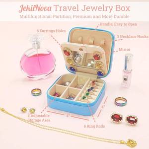 lot 6122 image: Monogram Travel Jewelry Case, Blue Portable Jewelry Box Organizer w Mirror, Vacation Essentials Birthday Gifts for Women TeacherRing Necklace Earring Jewelry Holder Organizer Preppy Stuff (R)