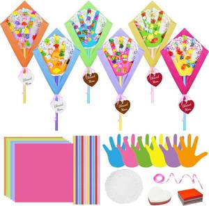 lot 6132 image: 24 Set Flower Bouquet Craft Kit Mothers Day Handprint Flower Bouquet Crafts for Children Make Your Own Bunch of Flowers Teacher Appreciation Gift Classroom Party Handmade Project Home Activities