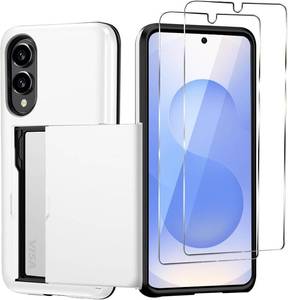 lot 6153 image: for Samsung Galaxy S25 Edge Wallet Case with Card Holder, 2X Screen Protector Dual Layer Heavy Duty Protective Hidden Card Slot Slim Case for Galaxy S25 E 6.7 2025 (White)