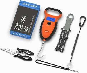 lot 6154 image: Fishing Tool Kit - Fishing Pliers Digital Scale Fish Lip Gripper With Lanyard, Fishing Accessories and Equipment Fishing Tools Set Multitool Hook Remover Line Cutter For Saltwater, Gift for Men