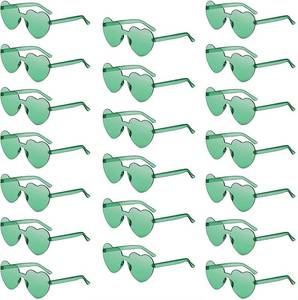 lot 6175 image: 20 Pack Heart Sunglasses for Women Candy Transparent Rimless Bulk Heart Shaped Glasses for Bachelorette Party Favors