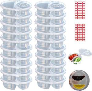 lot 6186 image: 20Pcs Double Compartment Condiment Container with Lid, 5oz Portable Reusable Plastic Double Compartment Snack Containers for To-Go Sauce, Sampling, Travel Snack