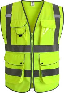 lot 6194 image: JKSafety 9 Pockets Class 2 High Visibility Zipper Front Safety Vest With Reflective Strips,Meets ANSIISEA Standard (Large, 150-Yellow) 3pk