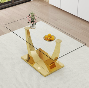 lot 39205 image: 71 Glass Dining Table, Modern Dining Room Table for 6-8, Luxury Gold Kitchen Table with U-Shaped Metal Legs, 0.4 Tempered Glass Top for Elegant Dining Room Spaces - Retail $499