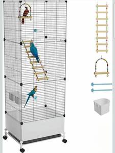 lot 39218 image: Extra Large Bird Cage, Black Parakeet Cages with Rolling Stand & Wheels, Wide Birdcage for Parrots Cockatiels Conure Budgie Canary Finch Lovebird - Retail $0