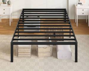 lot 39222 image: Allewie Twin Bed Frame, 14 inch Metal Platform Beds with Storage Space, No Box Spring Needed and Easy Assembly, Black - Retail $0