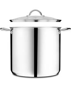 lot 39234 image: Stainless Steel Stockpot with Tempered Glass Lid 24 Quart, Durable 180 Stainless Steel, Impact-Bonded Base for Even Heating, Riveted Handles, Oven & All Stove Compatible, Safe Up To 500°F (260°C) - Retail $0