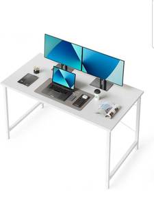 lot 39238 image: CubiCubi Computer Desk 40 Study Writing Table for Home Office, Modern Simple Style PC Desk, Black Metal Frame, Warm White - Retail $0