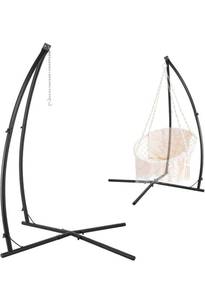 lot 39241 image: Hammock Swing Stand, Hanging Chair C-Stand, Outdoor Solid Steel Heavy Duty Stands Only Construction wBuckle & Spring Hook, for Indoor, Air Porch, Tree Tent, Lounger, Patio, Deck, Yard 330 lbs - Retail $84