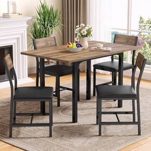 lot 39250 image: IRONCK 5-Piece Dining Table Set for 4, Extendable Kitchen Table Chairs Set of 4, Dining Room Table with 4 Upholstered Chairs, Folding for Small Space, Apartment, Walnut - Retail $189