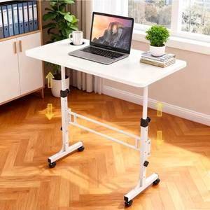 lot 39254 image: Portable Standing Desk, Adjustable Height 27.5-43.3, Small Rolling Desk with Lockable Wheels, Foldable Computer Desk for Home Office, Space-Saving Laptop Table, White - Retail $0
