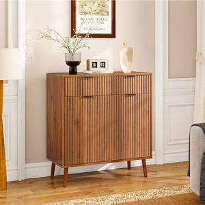lot 39258 image: LYNCOHOME Fluted Sideboard Buffet Cabinet with Storage, 1 Drawers and 2 Doors,Solid Wood Feet for Kitchen, Hallway - Retail $0