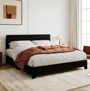lot 39270 image: Allewie Full Size Bed Frame with Adjustable Headboard, Faux Leather Platform Bed with Wood Slats, Heavy Duty Mattress Foundation, No Box Spring Needed, Noise-Free, Easy Assembly, Black - Retail $140