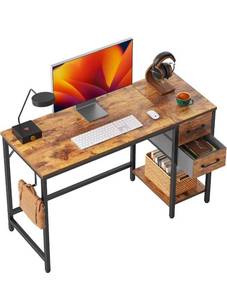 lot 39278 image: CubiCubi Computer Desk with 2 Drawers, 40 Inch Small Home Office Desk Study Writing Table, Rustic Brown - Retail $0