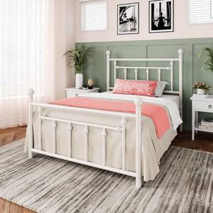 lot 39284 image: Allewie 14 Inch Twin Size Metal Platform Bed Frame with Victorian Vintage Headboard and FootboardMattress FoundationUnder Bed StorageNo Box Spring NeededEasy AssemblyNoise FreeWhite - Retail $109
