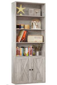 lot 39292 image: IRONCK Industrial Bookshelves and Bookcases with Doors Floor Standing 6 Shelf Display Storage Shelves 70 in Tall Bookcase for Home Office, Living Room - Retail $98