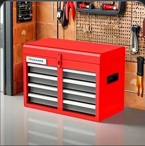 lot 39294 image: LARBANKE Portable Four-Drawer Tool box,Metal Tool Box with Storage Tray on Top,Multi-Functional Tool Cabinet with Key and Locking Decice,Suitable for Garages,Homes and Multiple Locations,Red - Retail $0