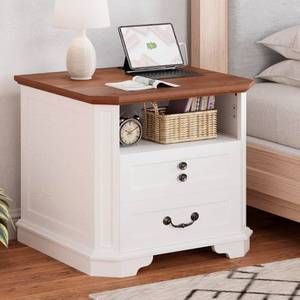 lot 39295 image: IRONCK Night Stand with Charging Station, 24 Wide Nightstand for Bedroom, Black see pics for actual color  - Retail $99