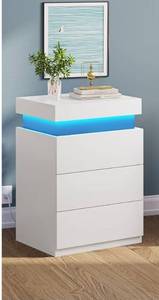 lot 39306 image: White Nightstand 30 inches Tall,Modern Night Stand with 4 Drawers,LED Nightstand,Large Capacity,Multi-Color LED Lights,End Side Table for Bedroom - Retail $0