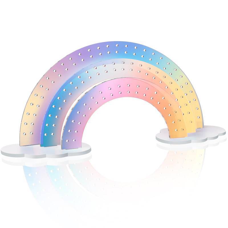 lot 1254 image: NiHome 3-Tier Iridescent Acrylic Rainbow Earring Organizer, Lightweight & Durable Design 140 Holes for 70 Pairs, Unique Front Row for Special Earrings, 11.8 W x 6.25 H Retail $21.25