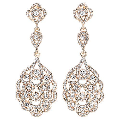 lot 1252 image: Zinc mecresh Wedding Teardrop Dangle Earrings Crystal Rhinestone Beaded Chandelier Earrings for Brides Gold Retail $13.98