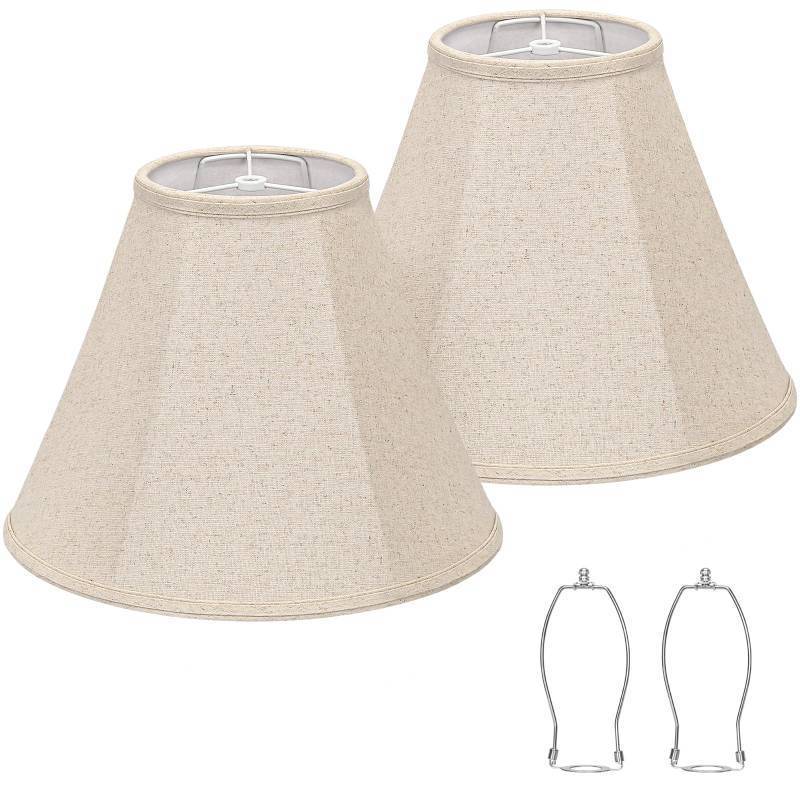 lot 1273 image: Bell Lamp Shades Set of 2, Beige Shade Replacement for Table Lamps, Floor Lamps, 6Top x 13Bottom x 10High, Fabric Natural Linen Hand Crafted(Spider Fitter), Harp Holders Included, Assembly Required Retail $32.99