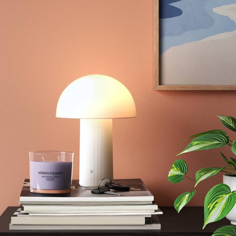 lot 1255 image: Portable Cordless Mushroom Table Lamp with Rechargeable Battery (Includes LED Light Bulb) White - Room Essentials�� - Retail $25