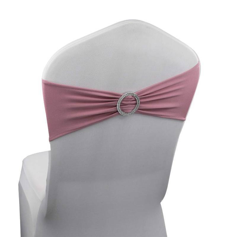 lot 1267 image: WELMATCH Dusty Rose Spandex Chair Bands Sashes - 12 pcs Wedding Banquet Party Event Decoration Chair Bows Ties (Dusty Rose, 12 pcs) Retail $12.58