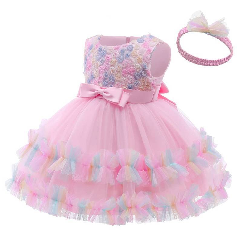 lot 1304 image: AVAZU 3M-6T 3D Colorful Flower Toddler Baby Girls Wedding Pageant Layered Dresses Wedding Birthday Party Tutu Gown 706-9 Mos Retail $32.79