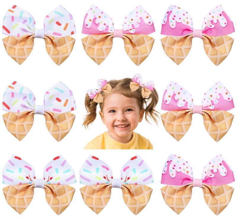 lot 1310 image: Whaline 8Pcs Ice Cream Bow Hair Clips Ice Cream Ribbon Hair Bow Barrette Summer Colorful Hairgrips Alligator Hair Clips for Girls Women Hair Accessories Birthday Party Supplies, 4 Design Retail $12.49