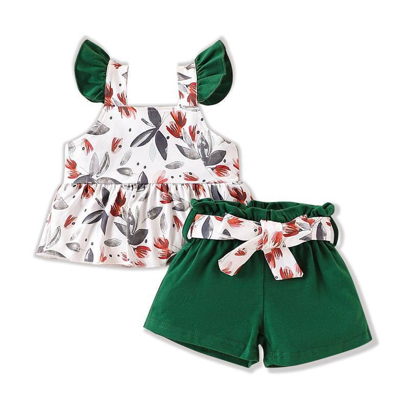 lot 1318 image: Maacies 12 M Baby Girl Clothes Romper Shorts Set Summer Clothes Floral Infant Girl Clothes Ruffle Clothing wHair Bow, Elastic Legs 12M
