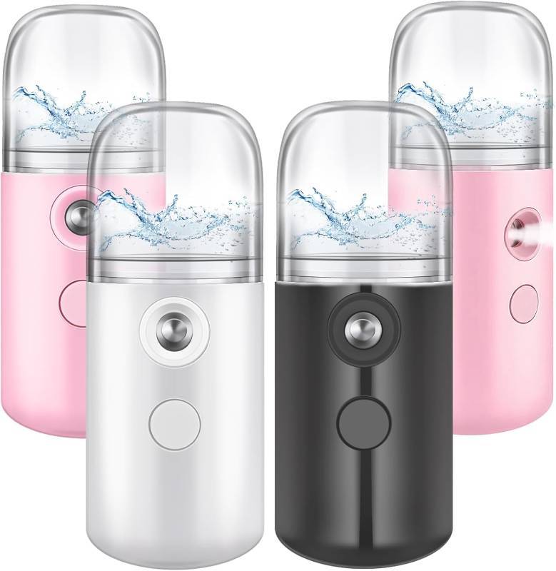 lot 1272 image: Mudder 4 Pcs Nano Facial Mister Handy Nano Mist Sprayer 30ml Visual Water Tank Portable Face Steamer Mini USB Mister for Lash Extensions, Skin Care, Makeup(White, Black, Light Pink, Pink) - Retail $13